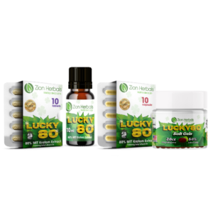Zion Herbals Lucky 80 with 80% MIT Tablets, Capsules, Liquid Kratom, Soft Gels