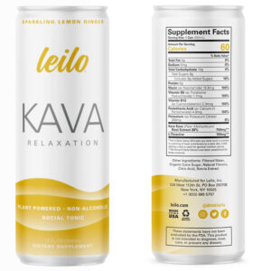 Leilo Kava Non-Alcoholic Beverage Relaxation Sparkling Social Tonic - Lemon Ginger Flavor