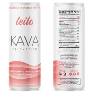 Leilo Kava Non-Alcoholic Beverage Relaxation Sparkling Social Tonic - Raspberry Hibiscus Flavor